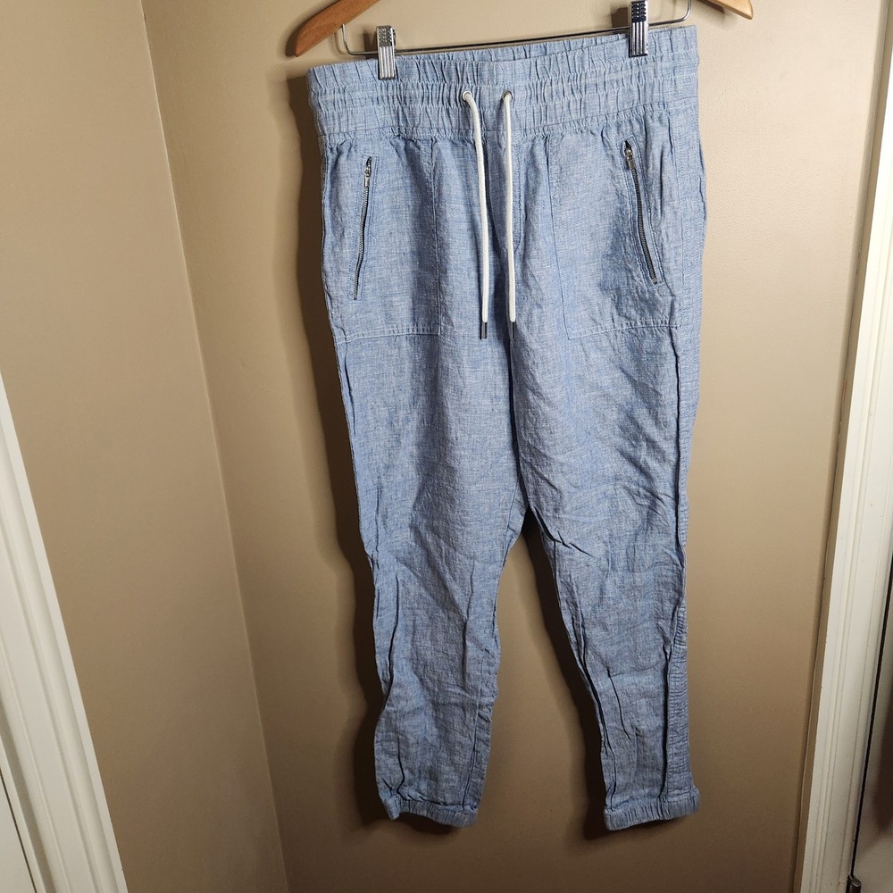 Athleta Cabo Linen Jogger Pants Blue Chambray Size 8 530642-00